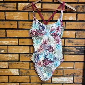 Hurley Swimsuit Womens Small Tropical Beach One-Piece Cutout Back Burgundy Strap